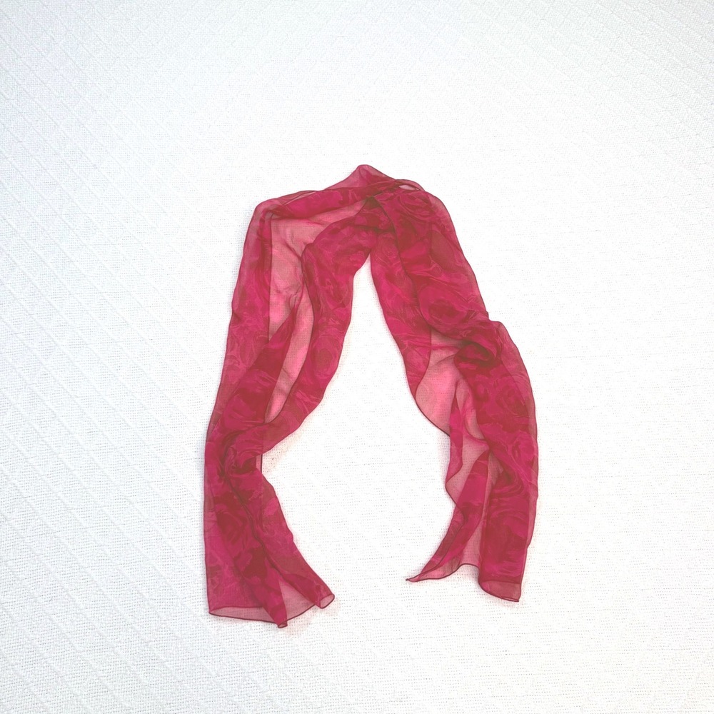 Pink Floral Sheer Chiffon Scarf Rose Print Magenta Fuchsia Lightweight Accessory